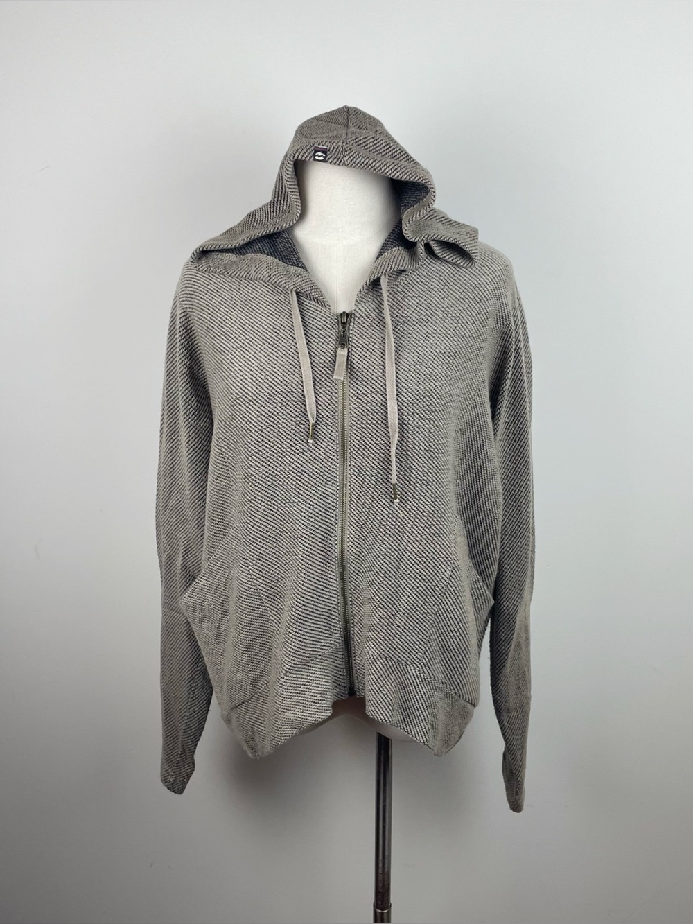 Billabong Brown Gray Hooded Full Zip Jacket Diagonal Knit Texture Women Medium
